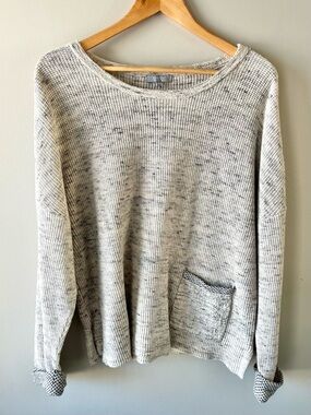 Habitat Cream/Grey Textured Knit Crewneck Sweater Size XL 100% Cotton